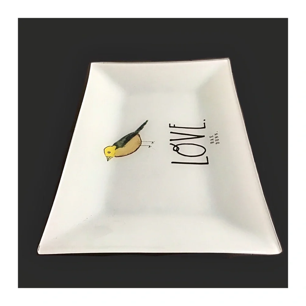 Rae Dunn LOVE Glass Accent Tray with Bird Graphic